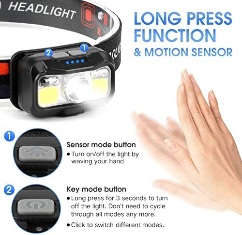 LHKNL Headlamp Rechargeable, Lumen Super Bright Motion Sensor Head Lamp Flashlight,2-Pack Waterproof LED Headlight with White Red Light,8 Modes Head Lights for Camping Cycling Running Fishing