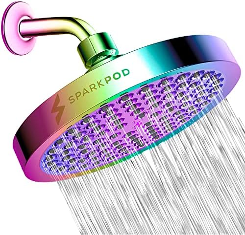 SparkPod Shower Head - High Pressure Rain - Premium Quality Luxury Design - 1-Min Install - Easy Clean Adjustable Replacement for Your Bathroom Shower Heads (Radiant Rainbow, 6 Inch Round)