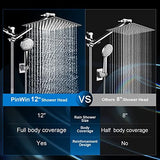 PinWin Modern 12" Large Square Rain Showerhead with 5 Modes Handheld Showerhead Combo, Adjustable Arm, Easy Tool-Free Installation
