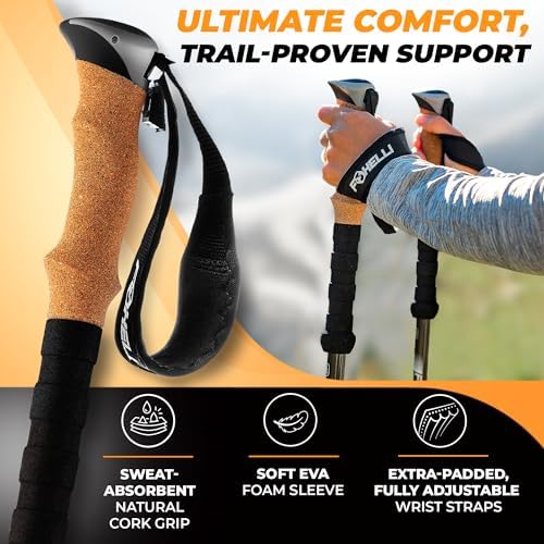 Foxelli Carbon Fiber Trekking Poles – Lightweight Collapsible & Shock-Absorbent Hiking Poles w/Cork Grips, Lever Locks & All Terrain Accessories
