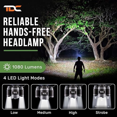TDC Head Lamp Led Rechargeable Super Bright - USB-C Headlamp for Adults - Head Lights for Forehead - 1080 Lumen Head Flashlight - 10HR Battery for Hardhat, Camping, Hunting, Work
