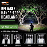 TDC Head Lamp Led Rechargeable Super Bright - USB-C Headlamp for Adults - Head Lights for Forehead - 1080 Lumen Head Flashlight - 10HR Battery for Hardhat, Camping, Hunting, Work