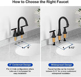 Bathroom Faucets for Sink 3 Hole, Hurran Matte Black Bathroom Sink Faucet with Pop-up Drain and Supply Lines, Stainless Steel Lead-Free Widespread Faucet for Vanity RV Farmhouse Sink