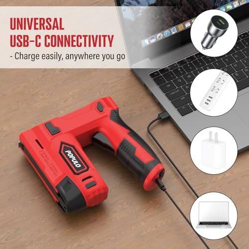 POPULO Electric Staple Gun, 2 in 1 Electric Stapler Tacker 4V Cordless Brad Nailer Kit, Battery Powered Nail Gun for Upholstery, Carpentry, DIY with Staple Remover, 1550 Staples and Nails