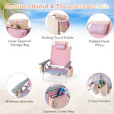 Giantex Folding Beach Chair, Patio Sling Chairs with 5 Adjustable Position, Head Pillow, Storage Bag, Towel Bar, Cup Holders, Backpack Chairs for Sunbathing, Camping Chair
