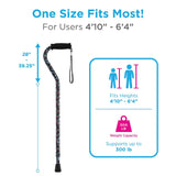 Designer Walking Cane with Offset Handle, Lightweight Adjustable Walking Stick with Carrying Strap,"Black w/Blue and Pink Flowers" Design, Black W/Blue and Pink Flowers