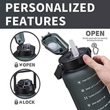 64oz,100oz,128oz Large Motivational Water Bottle with Time Marker, Leakproof & BPA Free Half Gallon Big Water Bottle with Straw Handle Tritan Frosted Water Jug for Gym,Fitness,Outdoor Sports