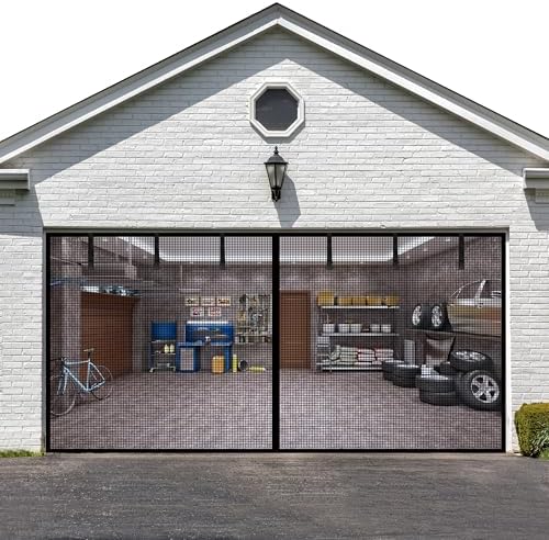 LIAMST Garage Door Screen 12 * 9FT，1 Car Garage Doors- Reinforced Fiberglass Door Screen,Stronger High Energy Magnets ， Magnetic Screen Door