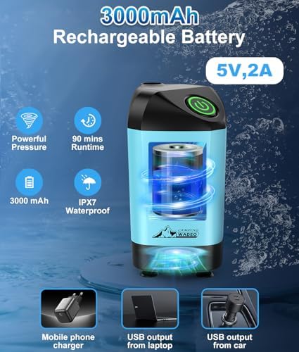 WADEO Portable Shower for Camping, Outdoor Electric Shower Rechargeable Pump with 20L Collapsible Bucket, Camping Shower Head Nozzle for Camping, Hiking, Traveling, Washing