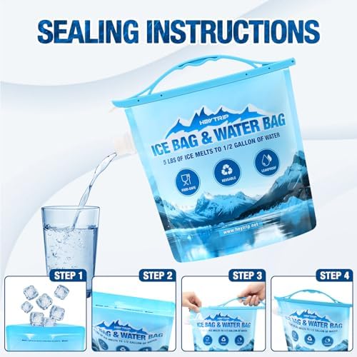 HEYTRIP 4 Pack Reusable Ice Bags for Cooler 2.5lb 5lb Ice Cube Bags, Long Lasting Cold Dry Freezer Packs, Leakproof Water Container - Fill it with Ice to Keep Cooler Cold and Drink its ICY Water