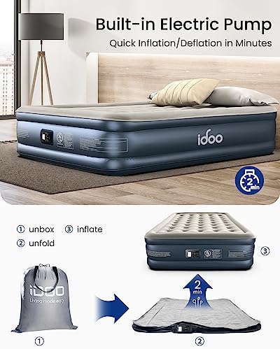 iDOO Air Mattress Full with Built in Pump, 18" Raised Comfort Blow up Mattress, Inflatable Mattress for Guests & Home, Air Bed, colchon inflable, Upgraded Four Chamber Technical Airbed