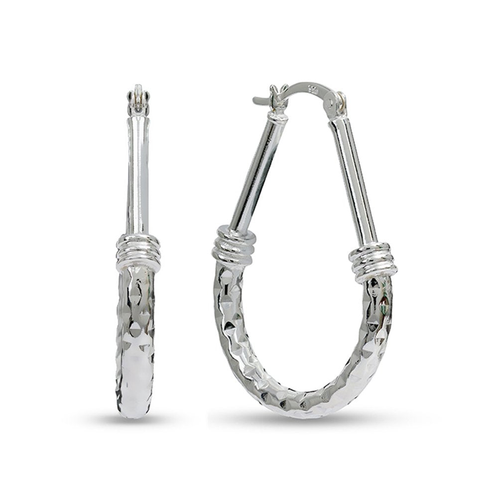 LeCalla 925 Sterling Silver Hoop Earrings for Women - Classic Diamond Cut Oval Hoop Earrings Trendy | Anti Tarnish Textured Hoops Jewelry Gifts for Women | Jewelry for Work, Party, Anniversary & Birthday 35mm