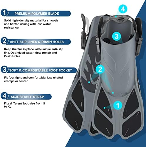 ZEEPORTE Mask Fin Snorkel Set, Travel Size Snorkeling Gear for Adults with Panoramic View Anti-Fog Mask, Trek Fins, Dry Top Snorkel and Gear Bag for Swimming Training, Snorkeling Kit Diving Packages