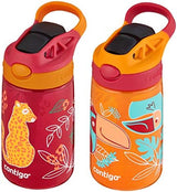 Contigo Aubrey Kids Water Bottle with Silicone Straw and Spill-Proof Lid, 14 oz, 2 Pack, Cheetahs & Toucans