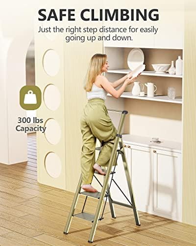WOA WOA 4 Step Ladder, Ladders for Home, Anti-Slip Pedals, Aluminum Step Stool Foldable, Lightweight to Move, Ease of Storage, Reach 9ft for Closet Kitchen Library, Hold 300lbs - Gold