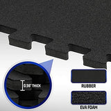 SUPERJARE 0.56'' Thick 24 Pcs 96 Sq Ft Rubber Top Exercise Equipment Mats, High Density EVA Foam Mats with Rubber Top, Interlocking Gym Flooring for Home Gym, Protective Workout Mat, Black
