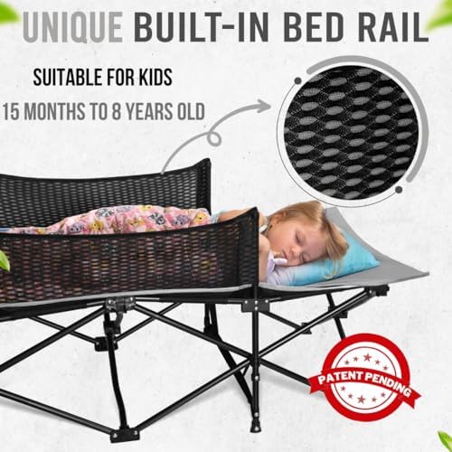 Toddler Cot Bed: Kids Travel Camping Bed, a Portable Folding Cot for Kids Great for Outdoors and Young Guests at Home. Comfortable Kids Sleeping Cot Easy to Store and Use (Gray)