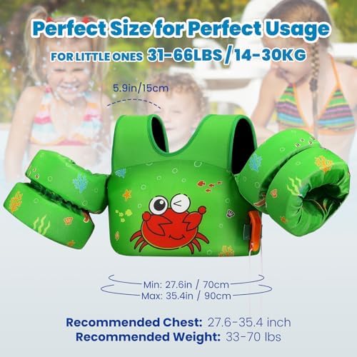 HeySplash Swim Vest for Kids, Toddler Pool Floaties Fit 20-50/70 Lbs, Children Swimming Vest with Adjustable Strap, Swim Jacket Water Wing Arm Float, Puddle Sea Beach Boat Jumper Boy Girl Baby