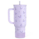 SANDJEST Butterfly Gifts for Women, Purple Butterfly Tumbler with Handle, Stainless Steel Insulated Coffee Travel Mug Cup, Gifts for Women Girls on Birthday Christmas, 40oz