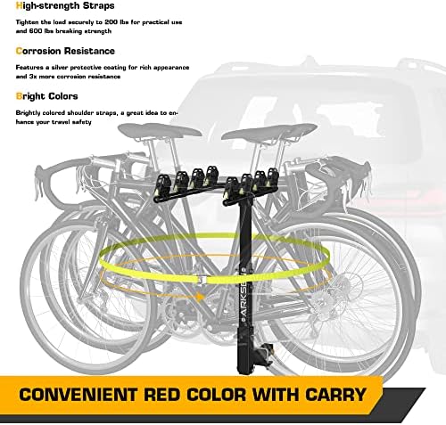 ARKSEN 4 Bike Rack, Heavy Duty Bicycle Carrier, Rear Hitch Mount with 2" Receiver, Tie Down Strap and Anti-Rattle Hitch Tightener, for Car, Truck or SUV Transport