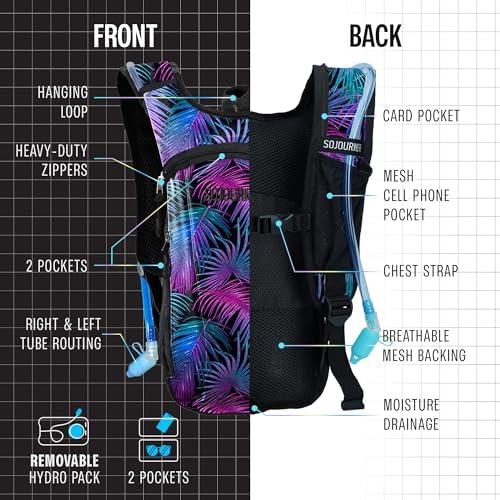 Sojourner Rave Hydration Pack - Hydration Backpack - Hydropack with 2L Bladder - Water Backpack for Festivals, Hiking, Running, Biking and More