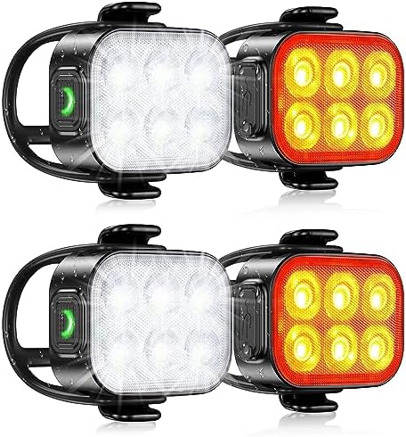 Bike Lights for Night Riding, USB Rechargeable Bike Lights Front and Back, Waterproof IP65 Bicycle Light, 4+6 Modes Bike Headlight and Tail Light Set,1.5 Hrs Fast Charging, Easy to Install