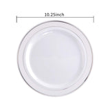 bUCLA 100Pieces Silver Plastic Plates - 10.25inch Silver Rim Disposable Dinner Plates - Ideal for Weddings, Parties & Christmas