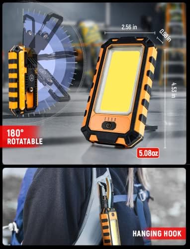 LED Rechargeable Magnetic Work Light 40W 1500Lumens, Hanging Hook 4 Lighting Modes, Job Site Lighting for Car Repairing, Camping, Hunting, and Hurricane(Orange)