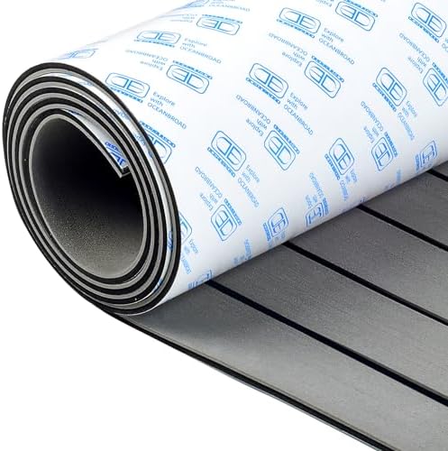 OCEANBROAD Boat Flooring EVA Foam Self-Adhesive 96''x45.6''/36''/28.8''/16.8'' Faux Teak Marine Boat Decking Sheet for Jon Boats Yacht Floor