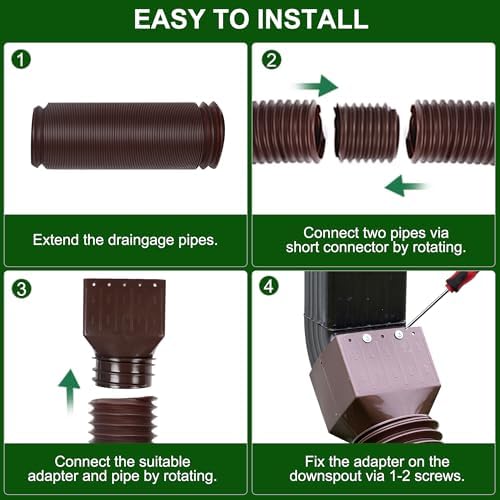 2 Pack Rain Gutter Downspout Extensions, Upgraded Flexible Drain Downspout Extender, Rainwater Drainage Diverter with Mini Connector, Extendable from 20 to 127 Inches