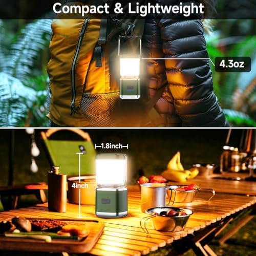 LED Camping Lantern, Lantern Rechargeable with 4 Light Modes, Waterproof, Camping Essentials, Mini Light for Hurricane, Emergency, Hiking, Power Outages, 2pc