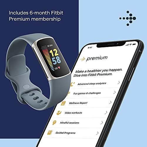 Fitbit Charge 5 Advanced Fitness, Health Tracker with Built-in GPS, Stress Management Tools, Sleep Tracking, 24/7 Heart Rate & More, Steel Blue (Renewed)
