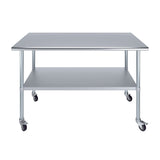 AmGood 30 in. x 60 in. Stainless Steel Work Table with Wheels | Metal Kitchen Food Prep Table | NSF