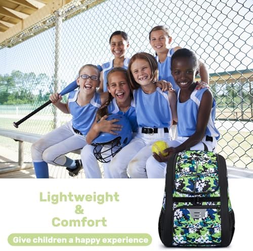 Youth Baseball Bag, Softball Bag for Girls & Boys, Kids Tball Backpack with Shoes Compartment