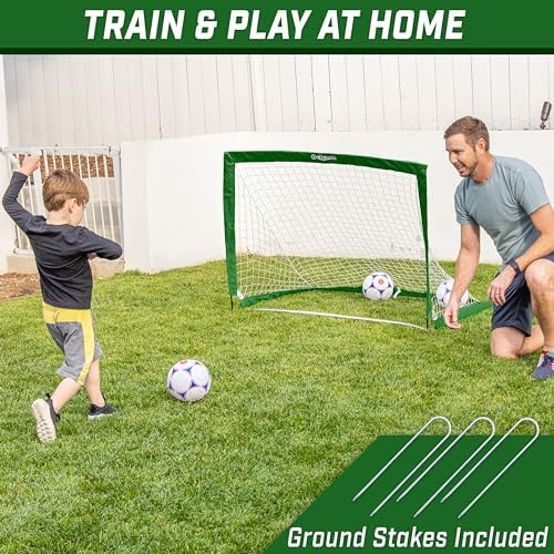 GoSports Portable Soccer Goals for Kids - 13 Color Options - Choose 4 x 3 ft or 6 x 4 ft - Team Tone Pop Up Nets for Backyard