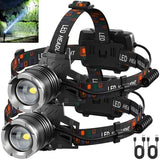 LED Rechargeable Headlamp, 3000 Lumens Super Bright Head Lamp with 5 Modes, 90°Adjustable, USB Rechargeable, Waterproof LED Headlamps for Adults Camping, Hiking, Climbing (2 Pack)