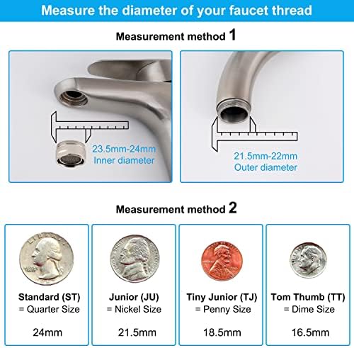 Hibbent NSF/ANSI/CAN 61 Certified Faucet Aerator, Kitchen Sink Faucet Aerator, 2 Water Flow CUPC Certification 360-degree Swivel Faucet Extender, 55/64 Inch Female Thread, Water Saving-Brushed Nickel