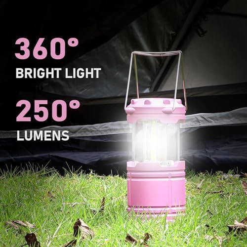 4-Pack LED Pink Camping Lanterns, Portable Camping Lights, Outdoor Handled Lamps, Essential Emergency Lights for Power Outages, Hiking, Hurricane