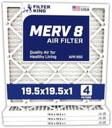 Filter King 19.5x19.5x1 Air Filter | 4-PACK | MERV 8 HVAC Pleated A/C Furnace Filters | MADE IN USA | Actual Size: 19.5 x 19.5 x .75"