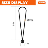 Joneaz Ball Bungee Cords 9 inch Black, Real Latex Bungee Cord, Stretch to 20 inch, 50-Piece