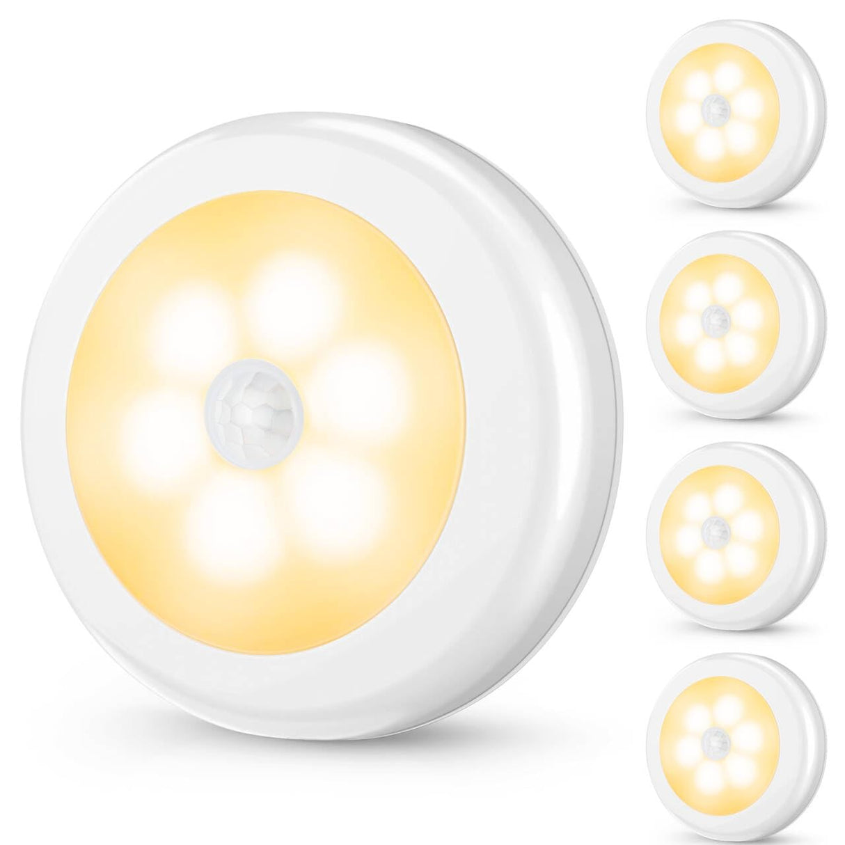 Mlambert 4 Pack Motion Sensor LED Night Light, Cordless Battery-Powered Stick-on Magnet Closet Lights, Safe Lighting for Stairs, Cabinet, Warm White