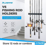 PLUSINNO Fishing Gifts for Men - V6 Vertical Fishing Rod/Pole Holders, Support Extra Large & Heavy Fishing Rod Combos, Fishing Rod Holders for Garage, Wall Mounted Fishing Rod Rack Storage