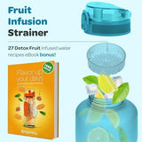 Hydracy Water Bottle with Time Marker -Large BPA Free Water Bottle & No Sweat Sleeve -Leak Proof Gym Bottle with Fruit Infuser Strainer & Times to Drink -Ideal for Fitness Sports & Outdoors