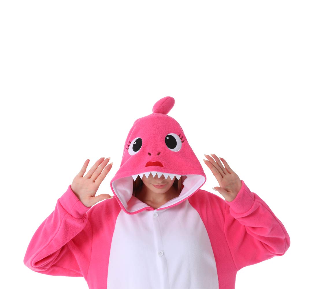 dressfan Animal Shark Onesie Cosplay Costume Christmas Halloween Pajamas for Unisex Adults Teens Kids Rose M