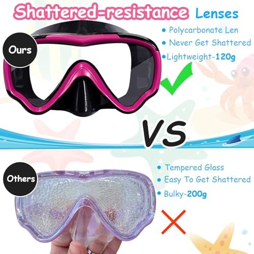 Vvinca Kids-Goggles with Nose Cover, Diving Mask Elastic Fabric Strap Anti Fog Anti Shattered Lens for Kids Swim Goggles 3-14