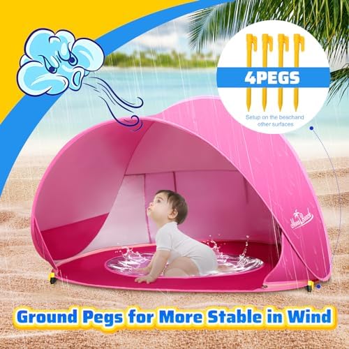 Monobeach Baby Beach Tent Pop Up Portable Shade Pool UPF50+ UV Protection Sun Shelter for Infant with Easy Set Up Canopy (Pink Beach Tent)