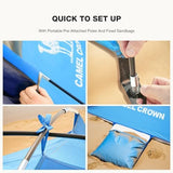 CAMEL CROWN Beach Tent UPF 50+ Sun Shelter for 2/3/5/6 Person, Lightweight Portable Sun Shade with Sand Anchor, Family Beach Day & Outdoor Adventures