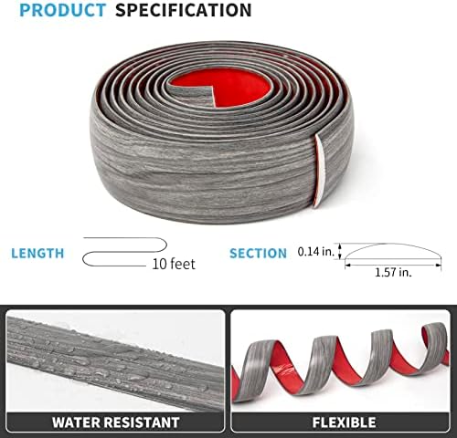 Art3d Self Adhesive Vinyl Strip for Joining Floor Gaps, Carpet Thresholds - 10 FT, 1.57in, Gray