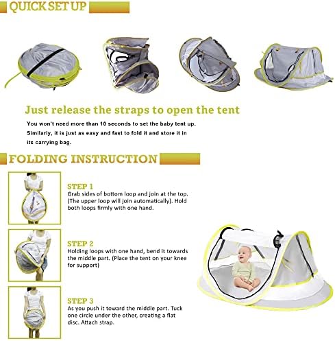 Green Pipe Baby Pop Up Tent - UPF 50+ Sun Shade with Mosquito Net, Beach Umbrella for Girls & Boys