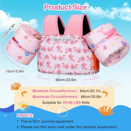 MoKo Toddler Swim Vest for Kids, 20-66 lbs, Arm Floaties with Adjustable Straps, Nylon Material, Swim Vest for Toddlers Learning to Swim